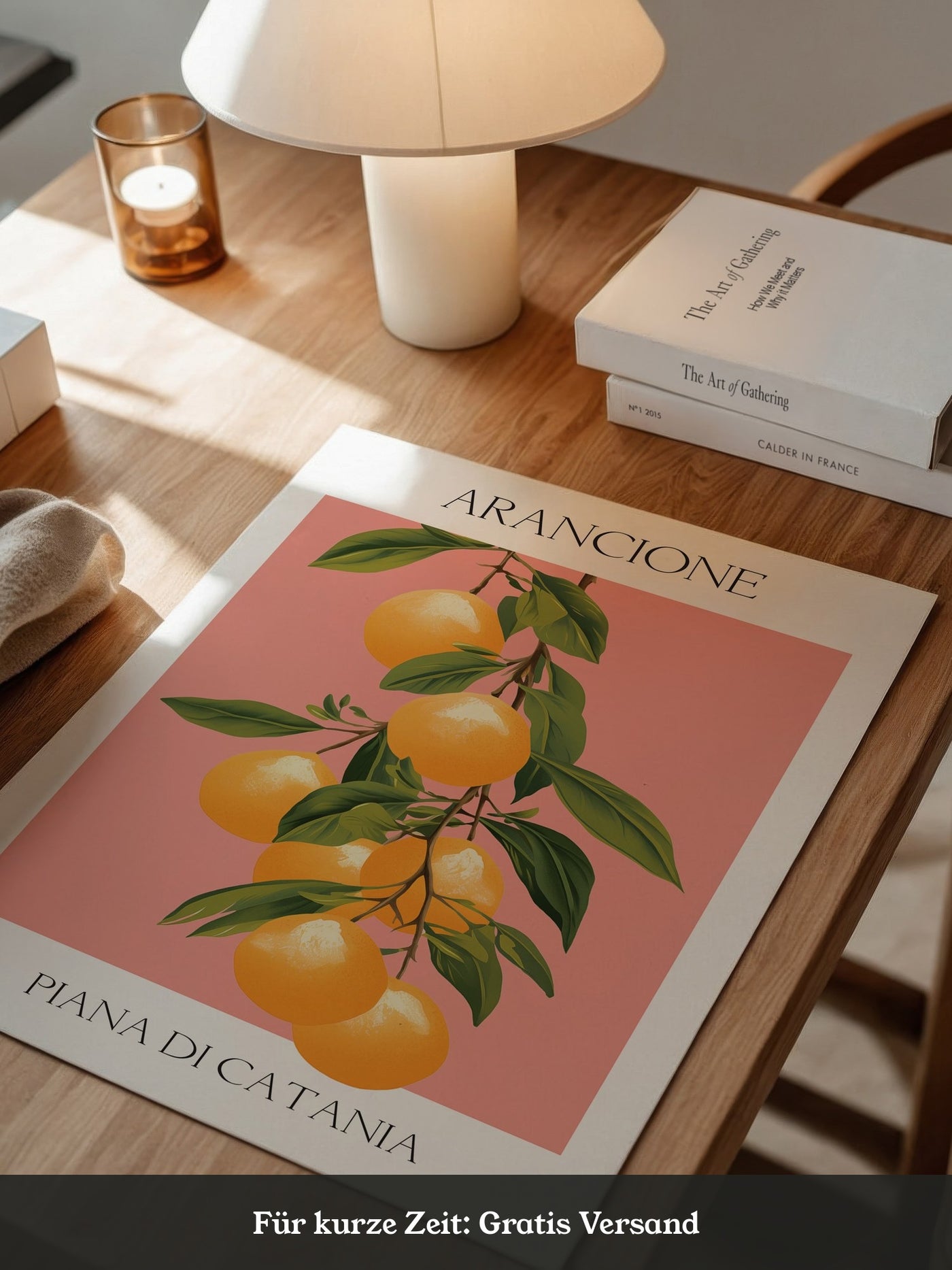 Orangen Zweig Pastellhintergrund
