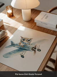 Eule Retro Flugzeug Aquarell
