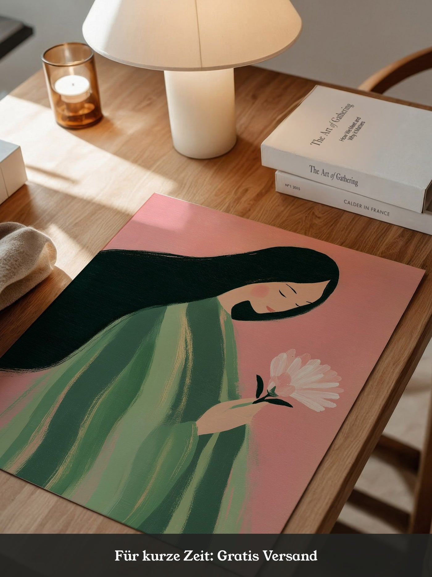 Frau mit Blume Pastellfarben