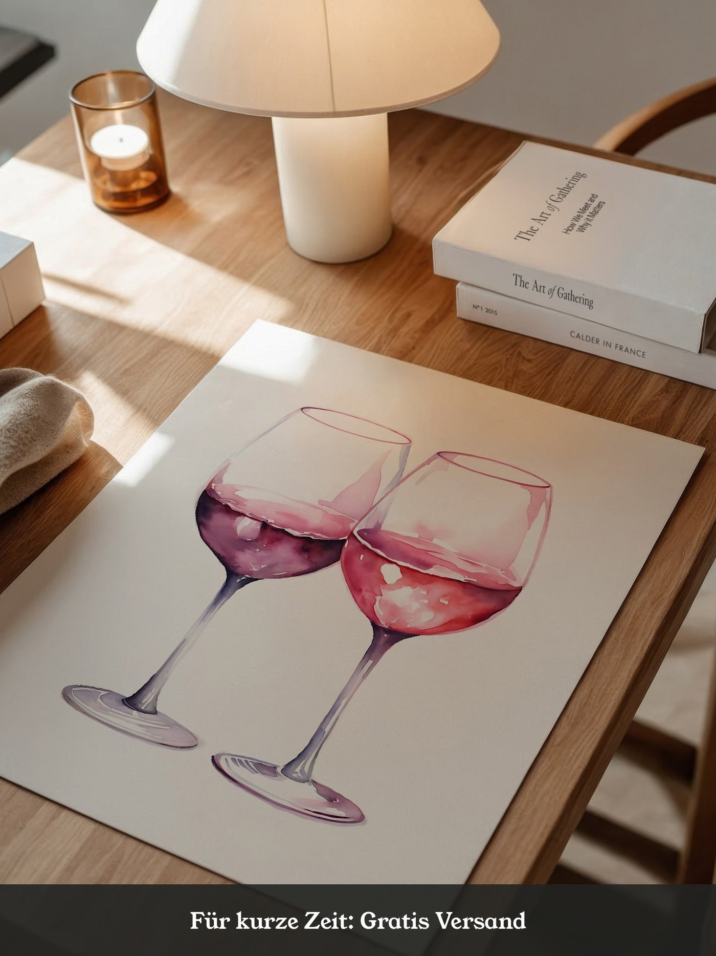 Weingläser Aquarell rot-rosa