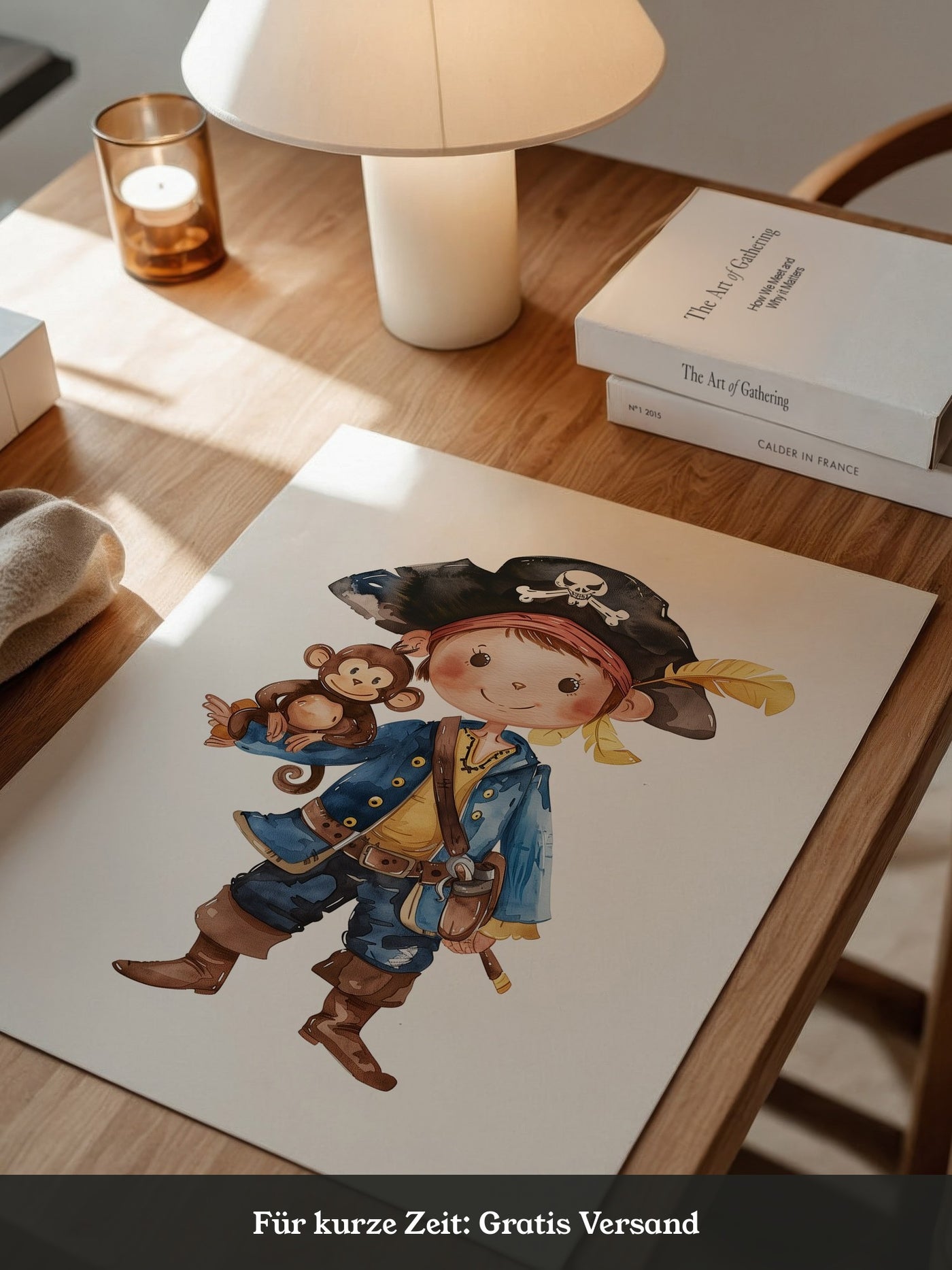 Pirat Kind Affe Aquarell