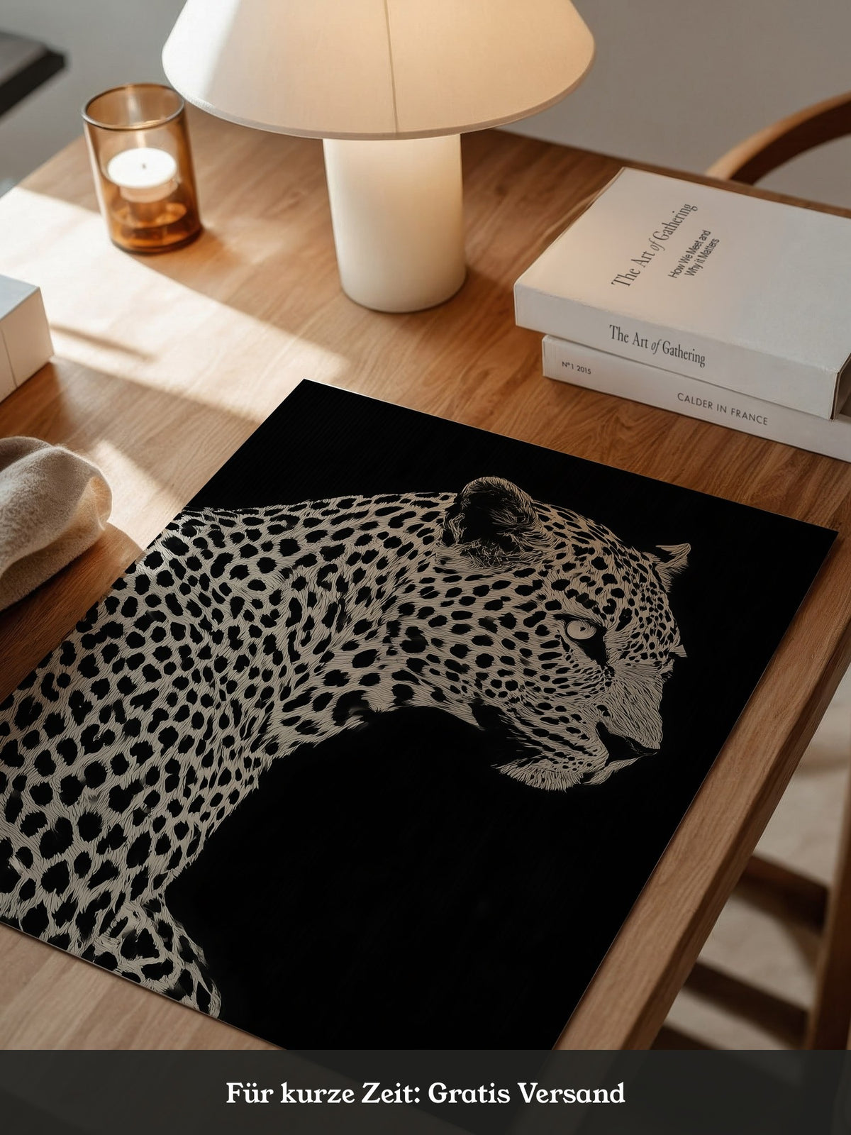 Leopard Profil Schwarzweiß Grafik