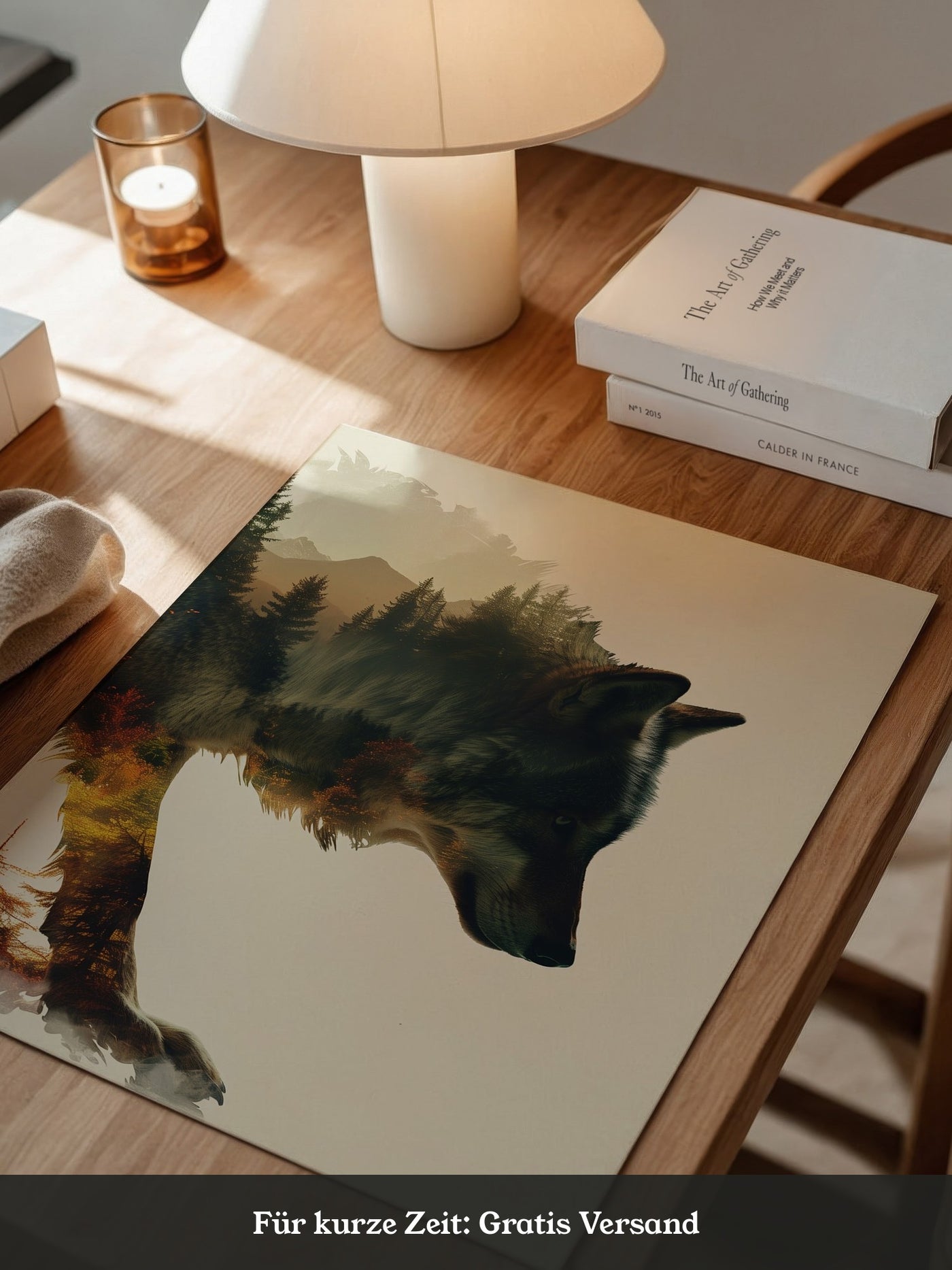 Wolf Landschaft Doppelbelichtung