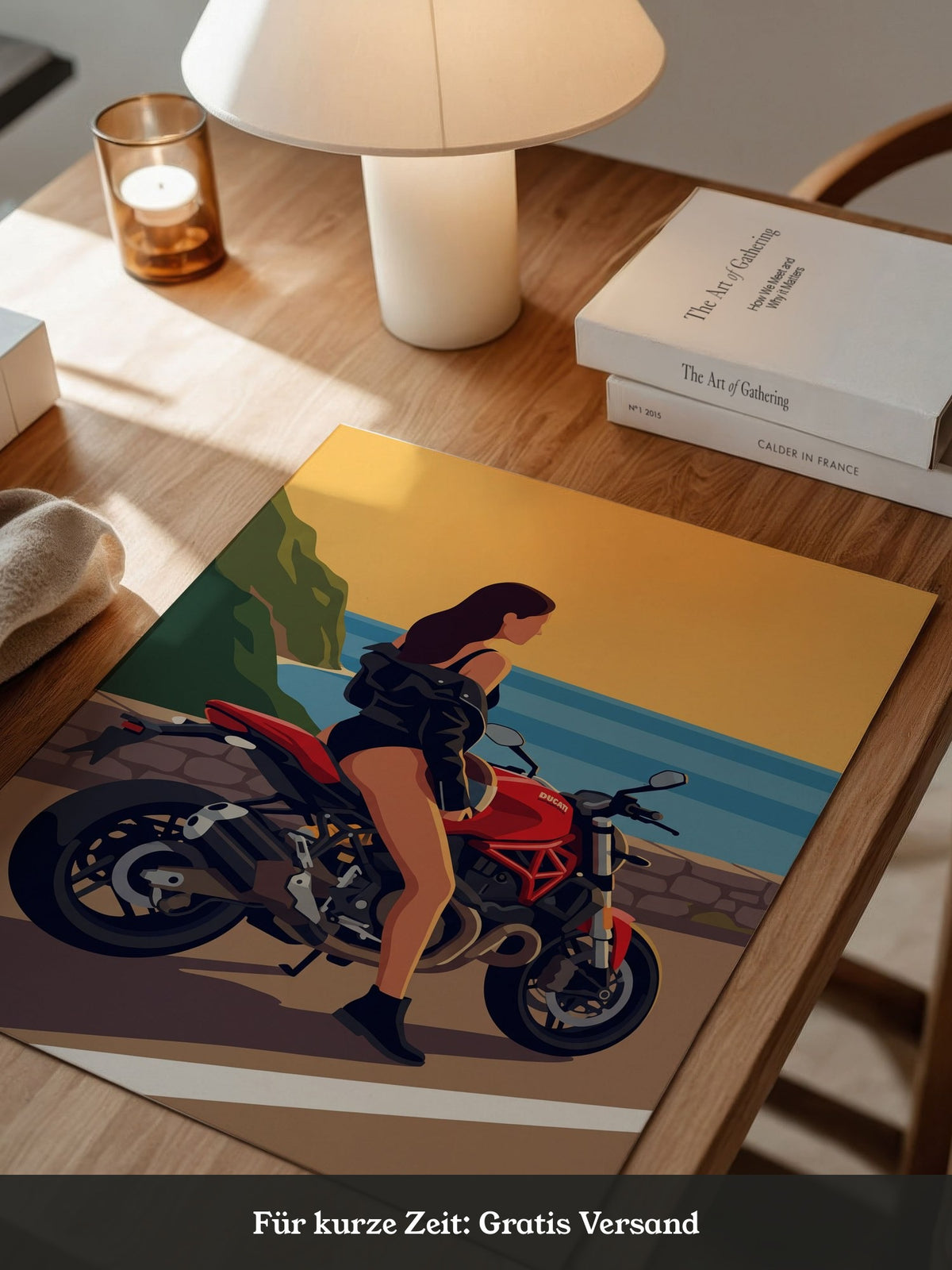 Motorrad Küste Frau Illustration