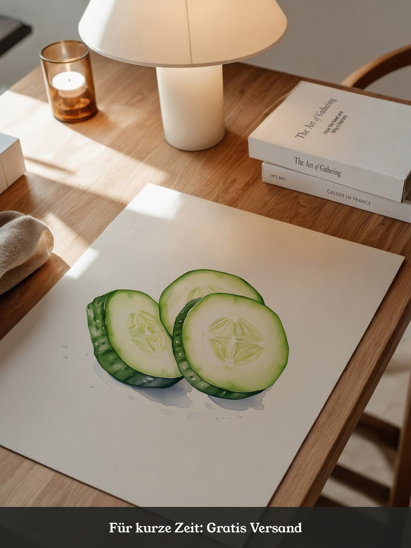 Gurkenscheiben Aquarell Frisch