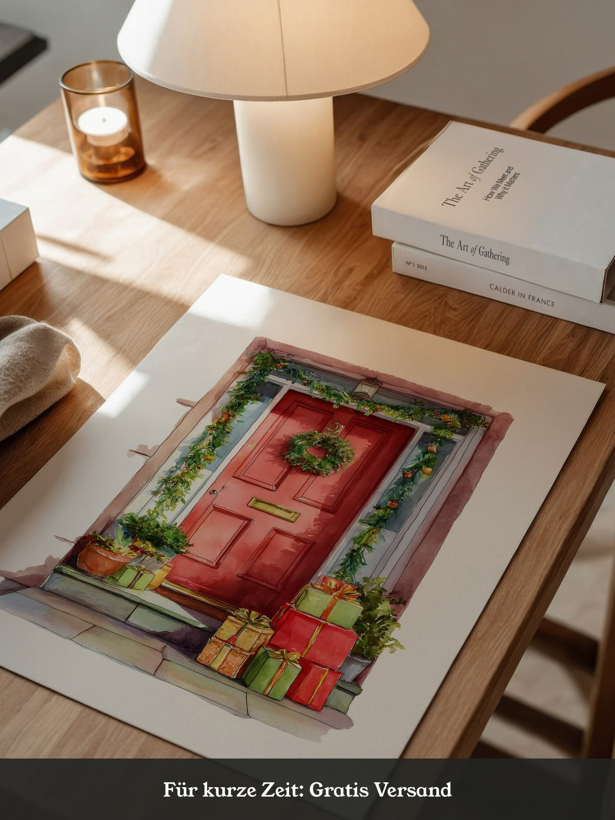 Weihnachtstür Aquarell Geschenke