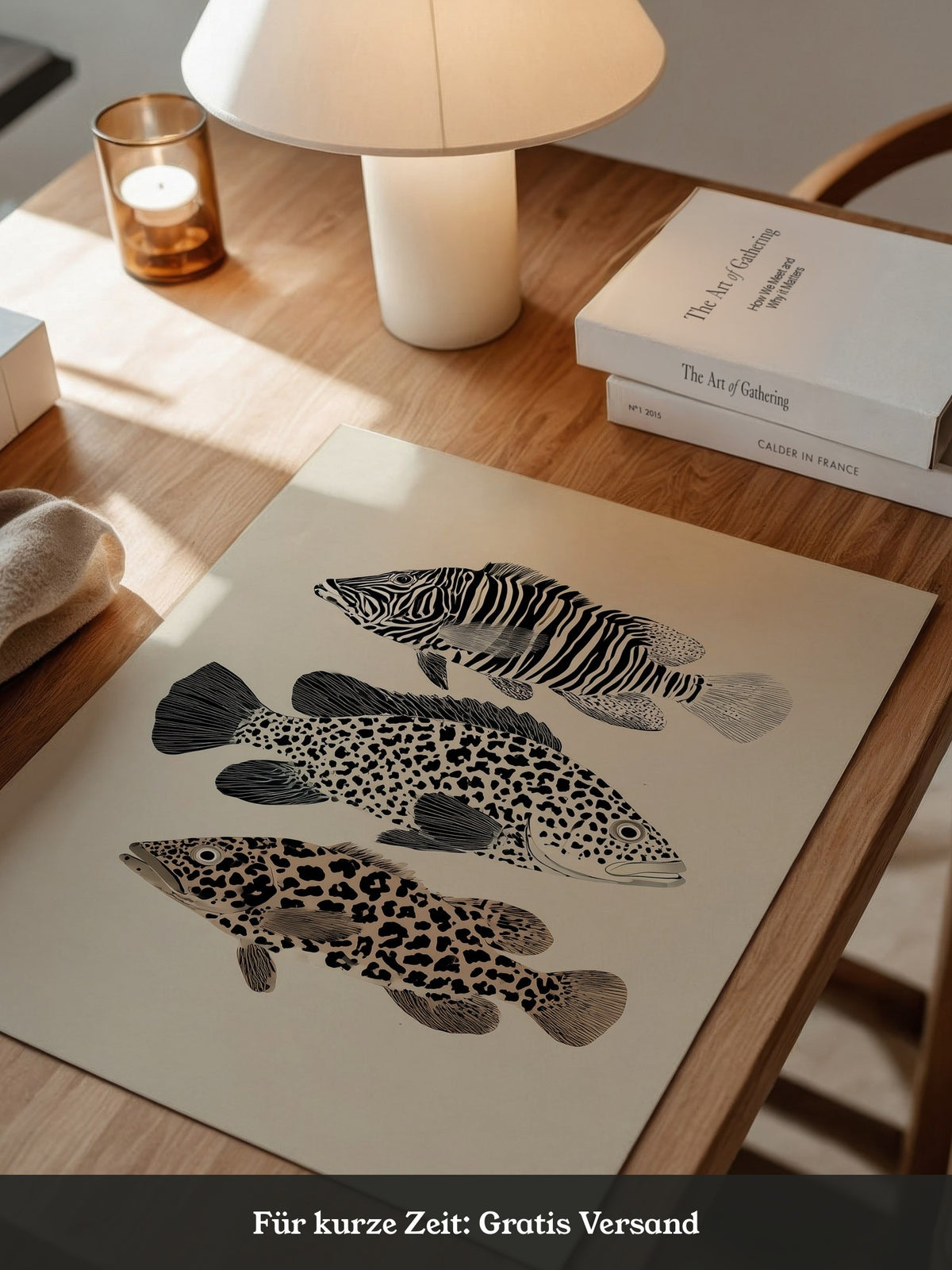 Fische Tiermuster Schwarz Weiß