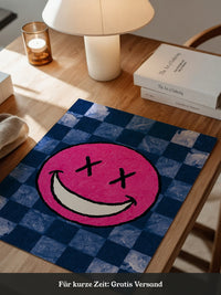 Grinsendes Emoji Pink Blau Gerastert