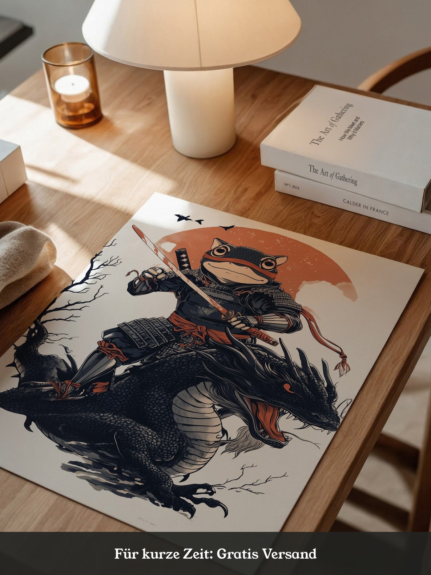 Frosch-Samurai auf Drache Illustration