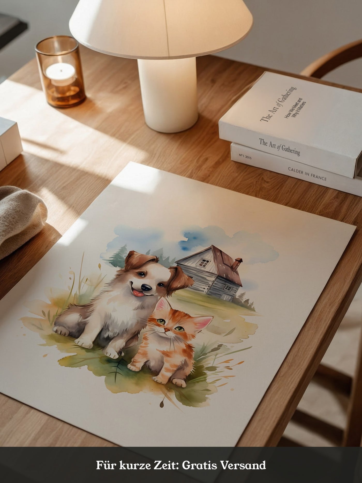 Welpen Kitten Landhaus Aquarell
