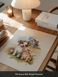 Welpen Kitten Landhaus Aquarell