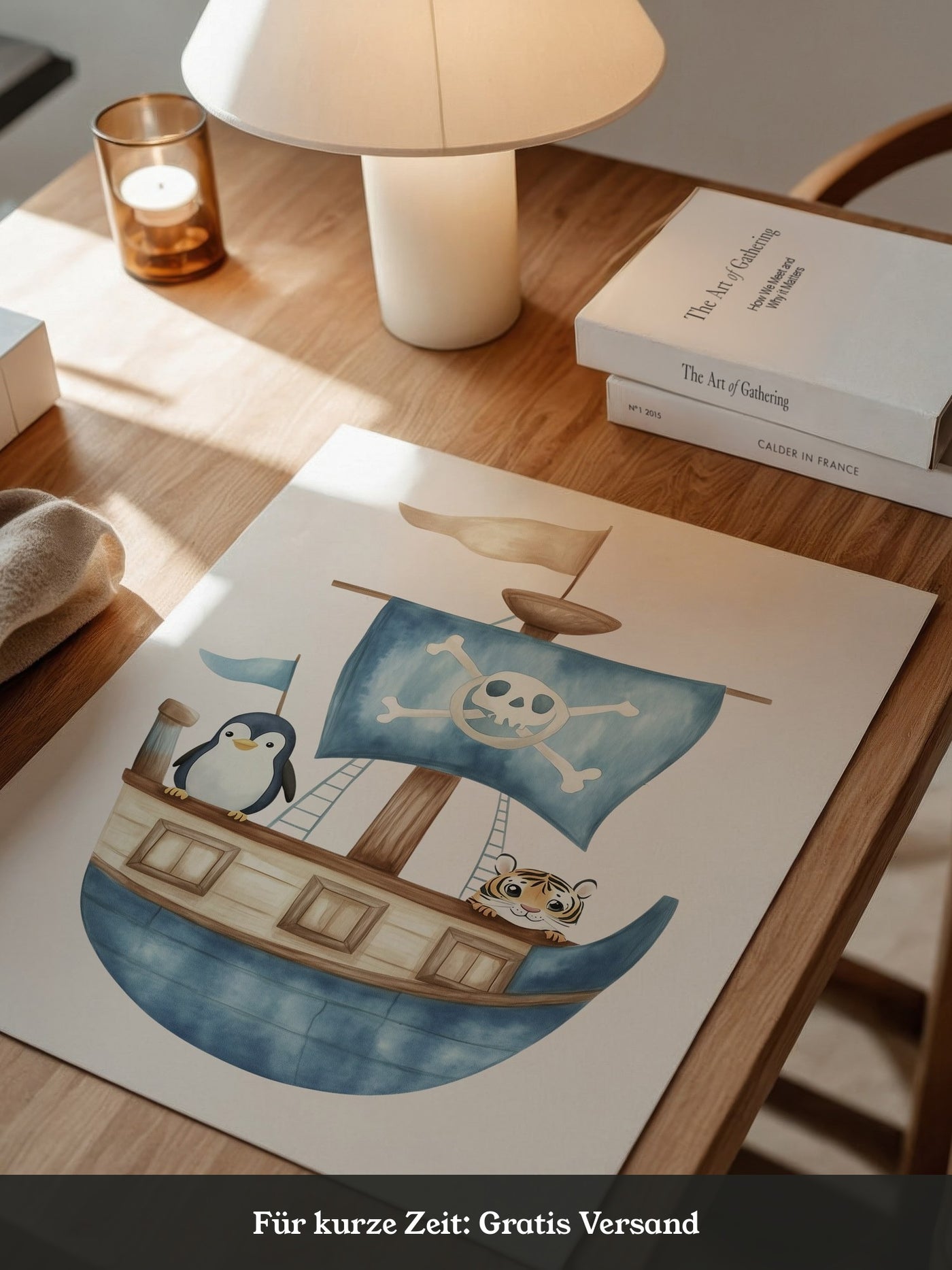 Piratenboot Tiere Wasserfarben