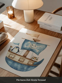 Piratenboot Tiere Wasserfarben