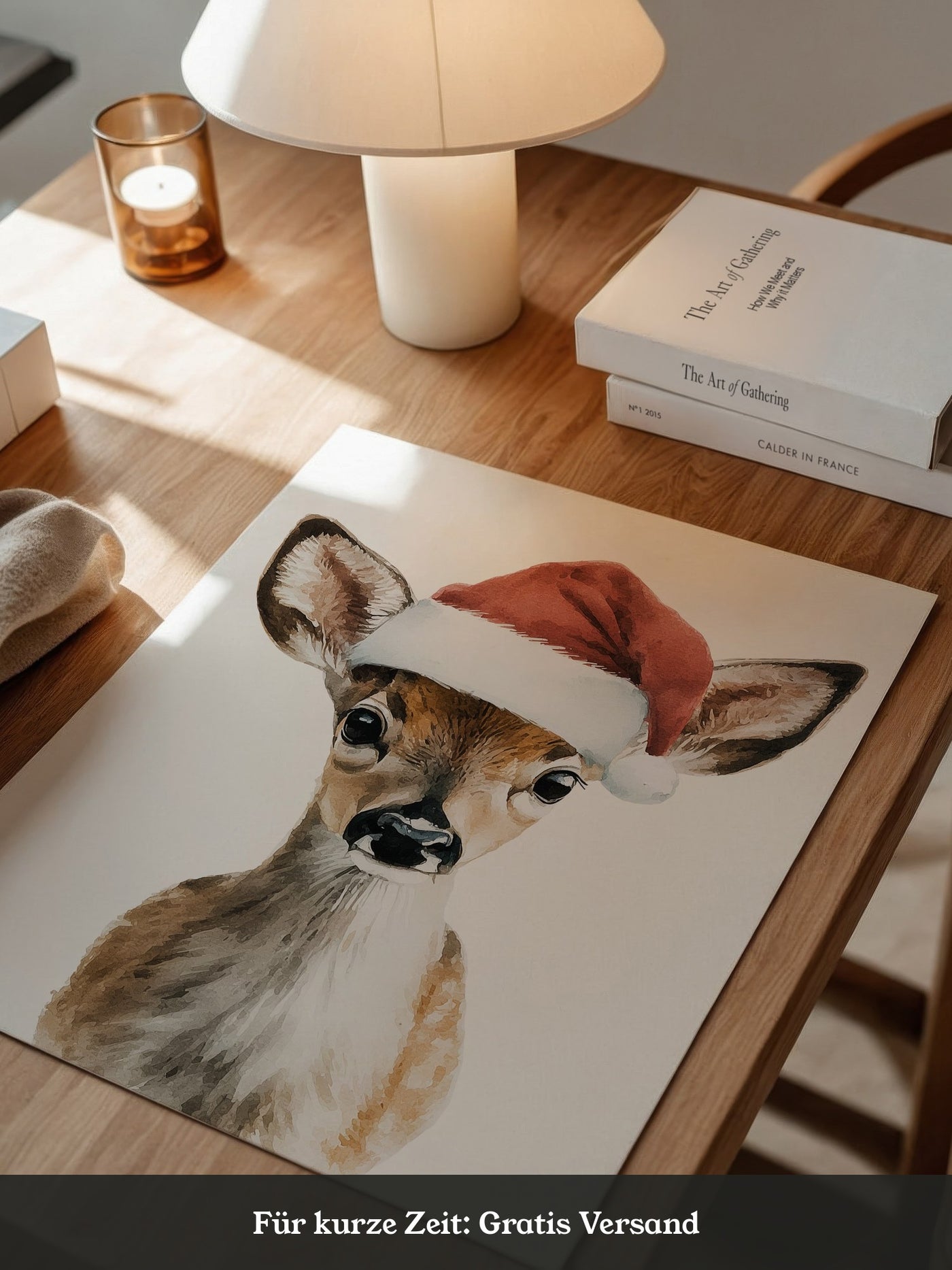 Rehkitz Weihnachtsmütze Aquarell