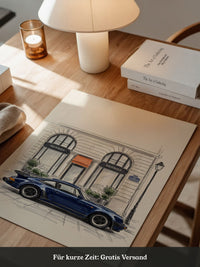Blauer Sportwagen Paris Illustration