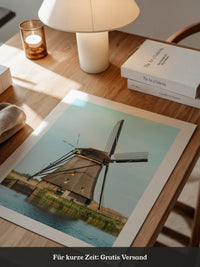 Windmühle Landschaft Pastellblau