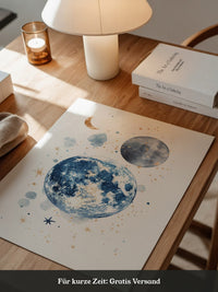 Mond Aquarell Gold Akzente