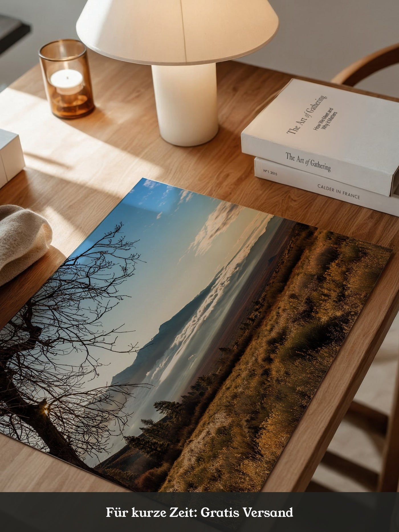 Winterbaum Berglandschaft Goldlicht