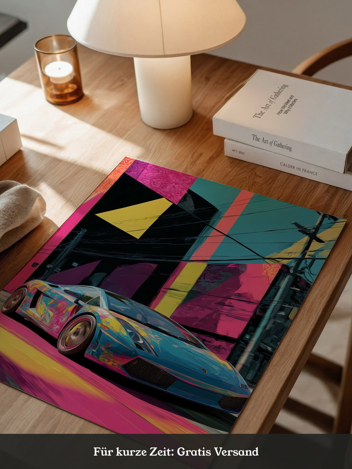Sportwagen Neonfarben Cityscape