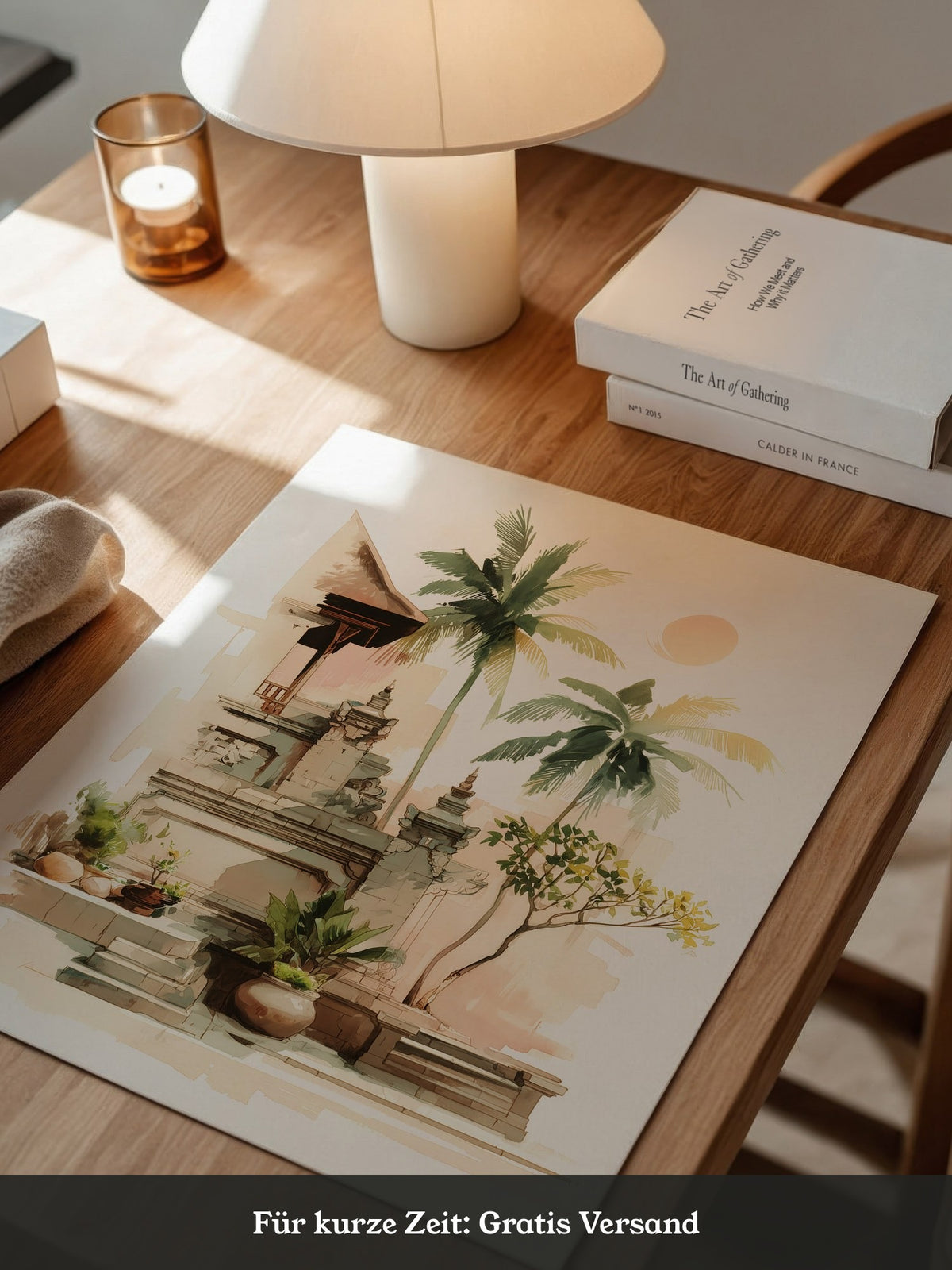 Bali Tempel Aquarell Sonnenlicht