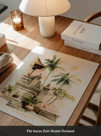 Bali Tempel Aquarell Sonnenlicht