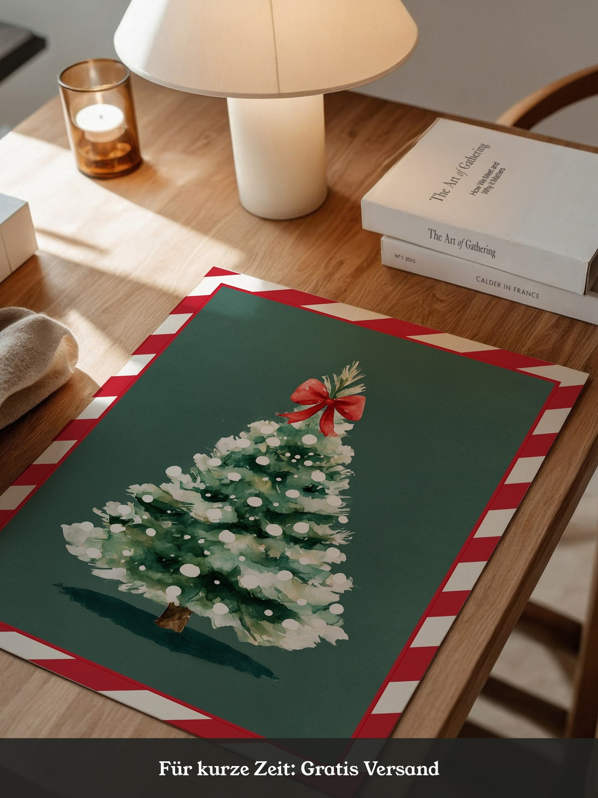 Weihnachtsbaum Aquarell Rot-Schleife