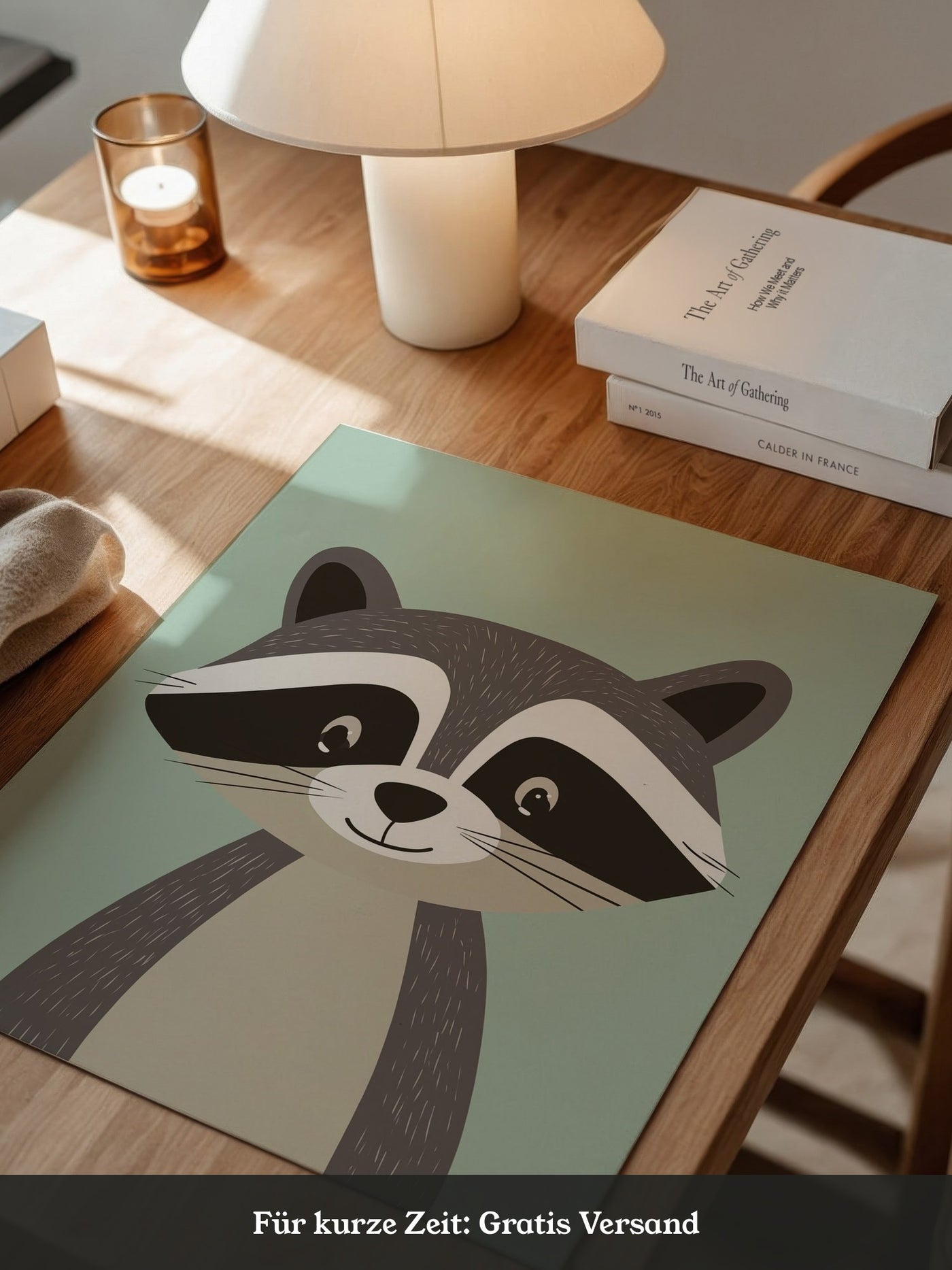 Waschbär Illustration Pastellmintgrün