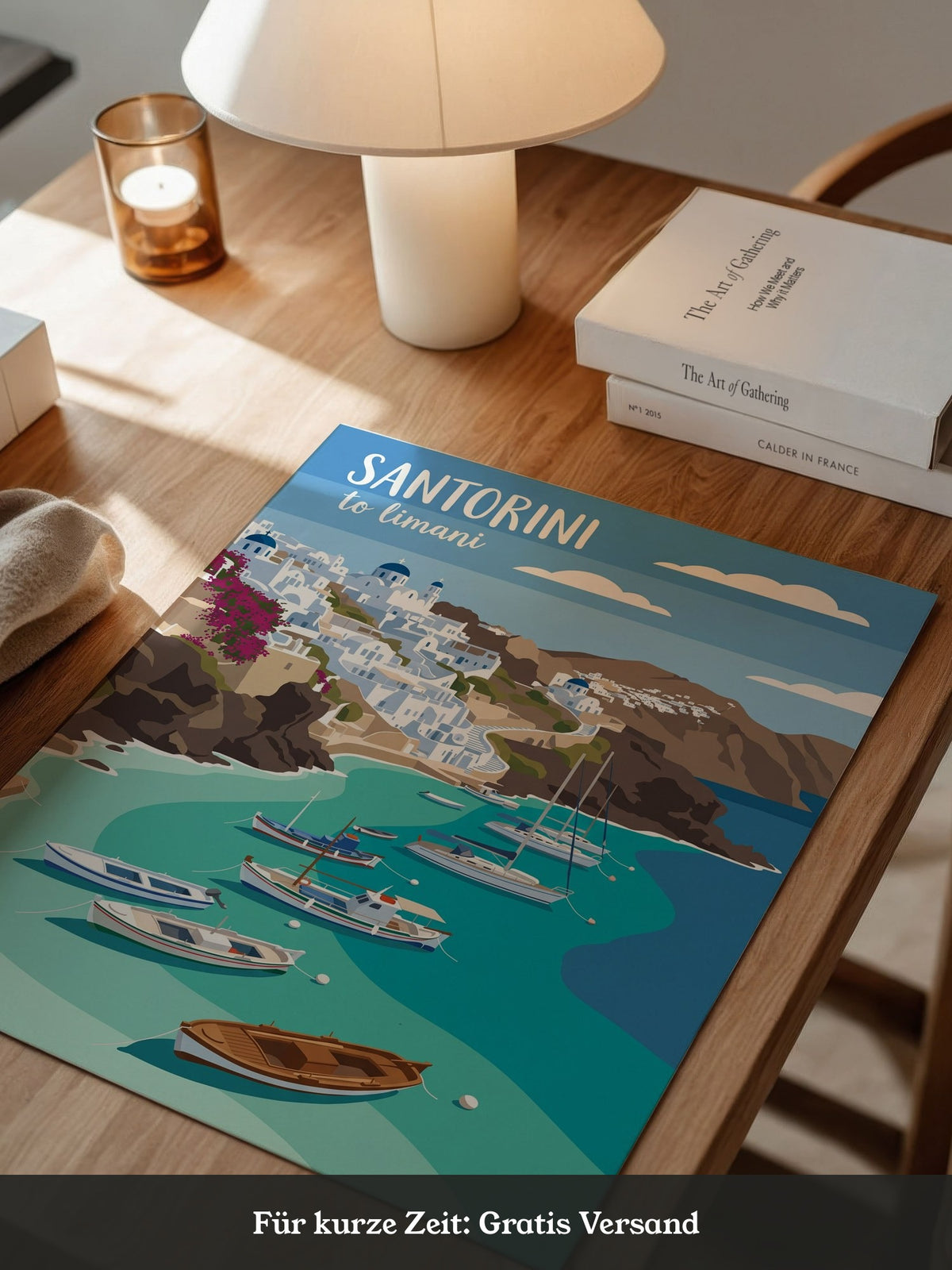 Santorini Bucht Illustration Boote
