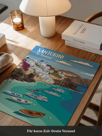 Santorini Bucht Illustration Boote