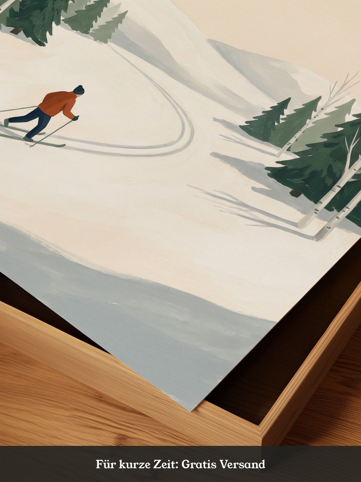 Skiläufer Winterwald Minimalistisch