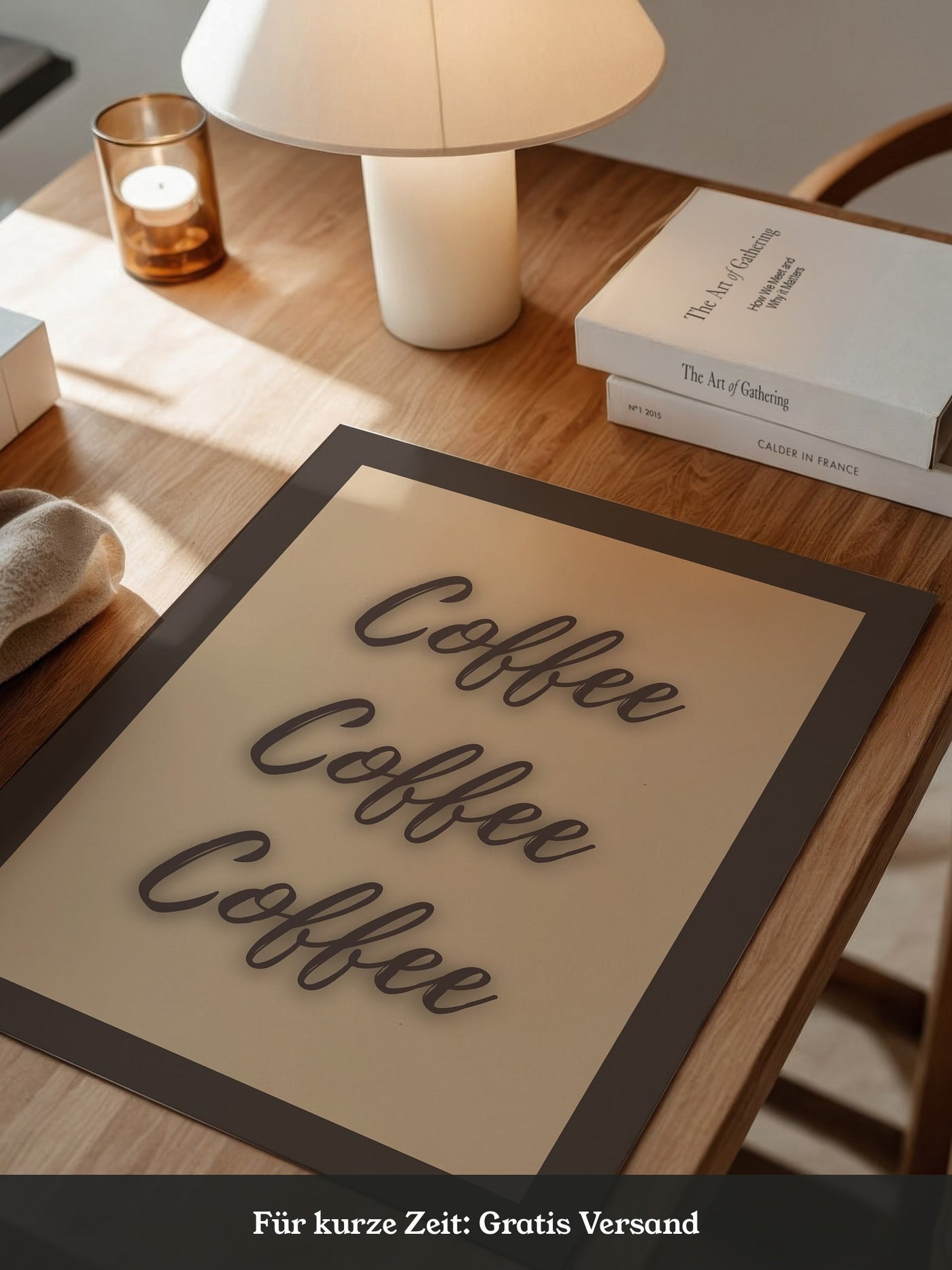 Kaffee Schriftzug Dreifach Braun