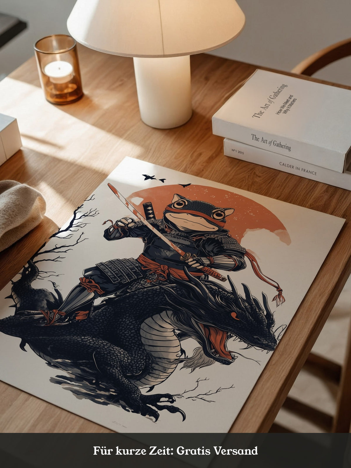 Frosch-Samurai auf Drache Illustration