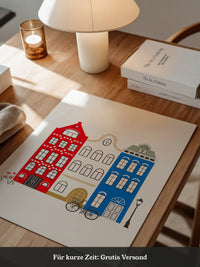 Bunte Grachtenhäuser Illustration