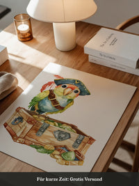 Pirat Papagei Schatztruhe Aquarell
