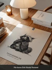 Tanuki Schwarzweiß Zeichnung