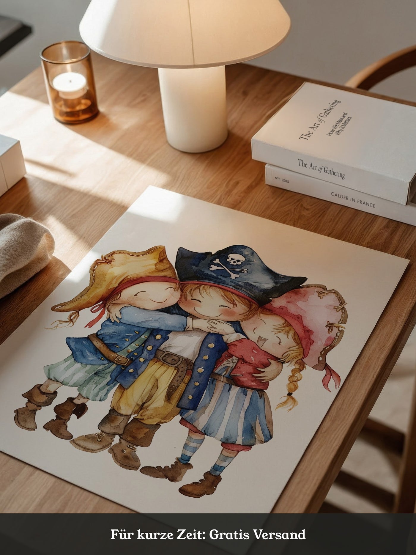 Piratenkinder Umarmung Aquarell