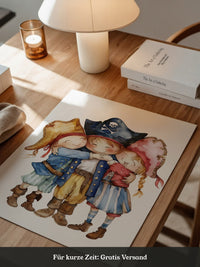 Piratenkinder Umarmung Aquarell