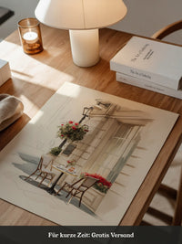 Café Terrasse Rosen Aquarell