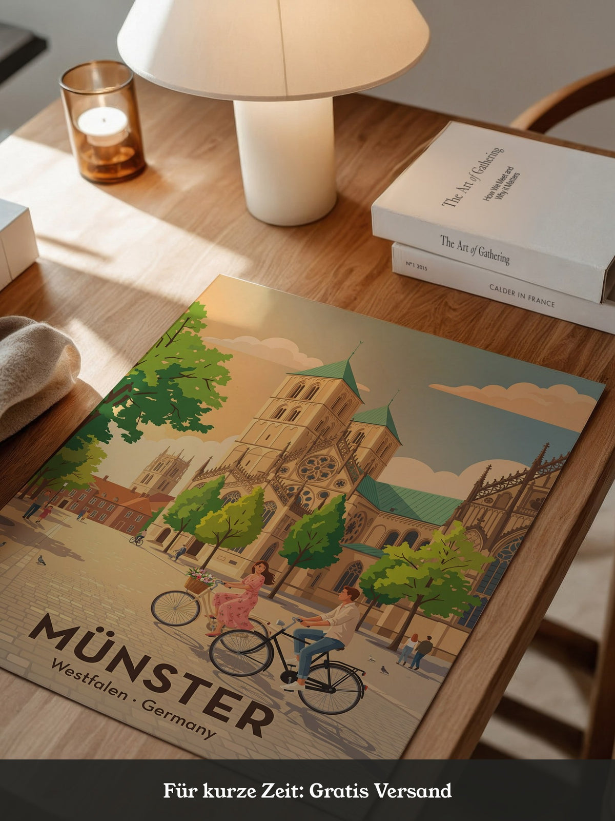 Münster Fahrradtour Pastell Stil