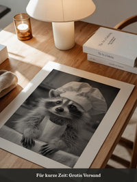 Waschbär Koch Mütze Schwarzweiß