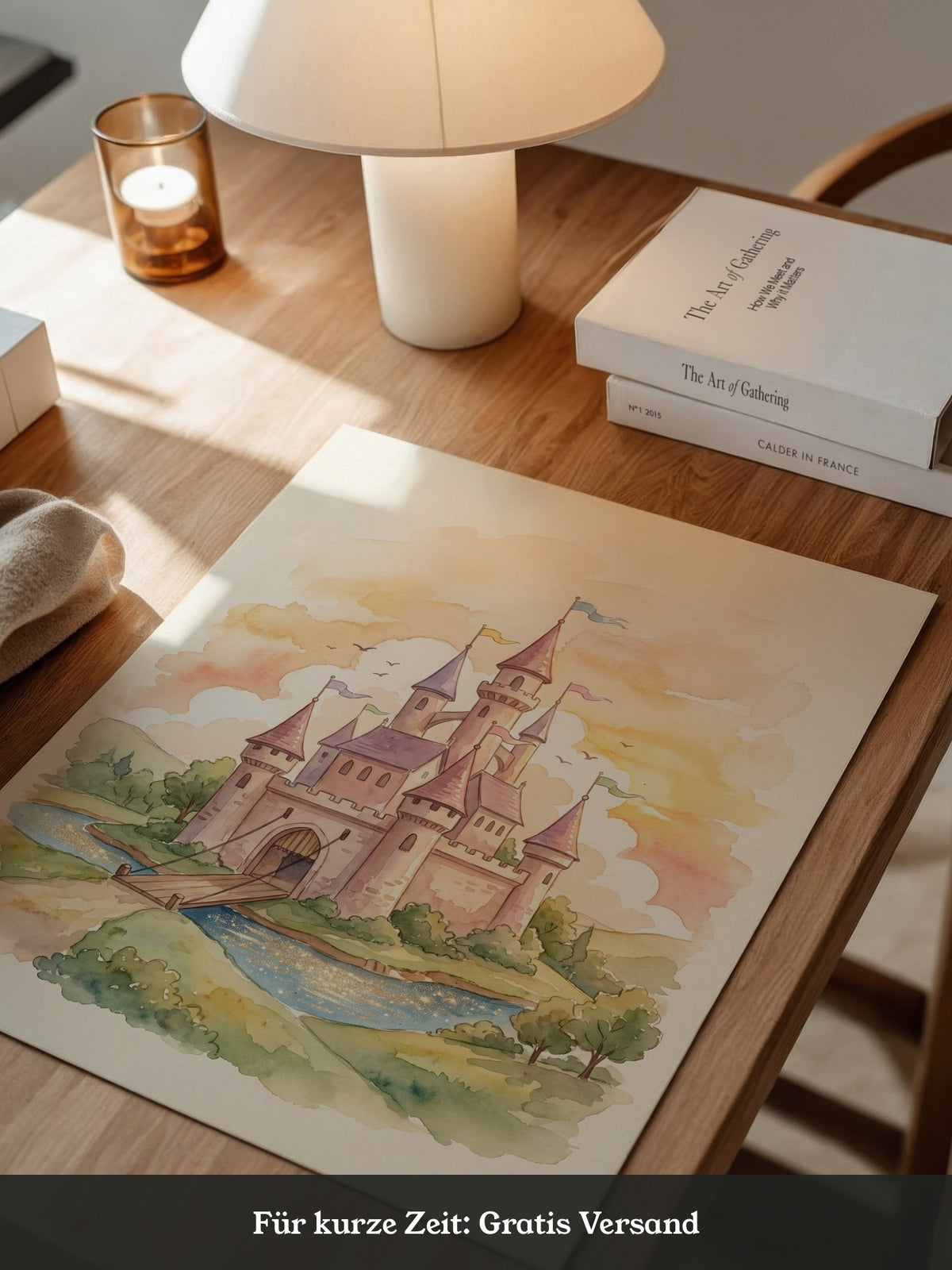Märchenschloss Aquarell Sonnenuntergang