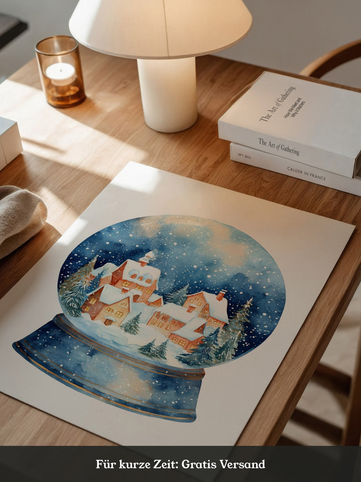 Schneekugel Winterdorf Aquarell