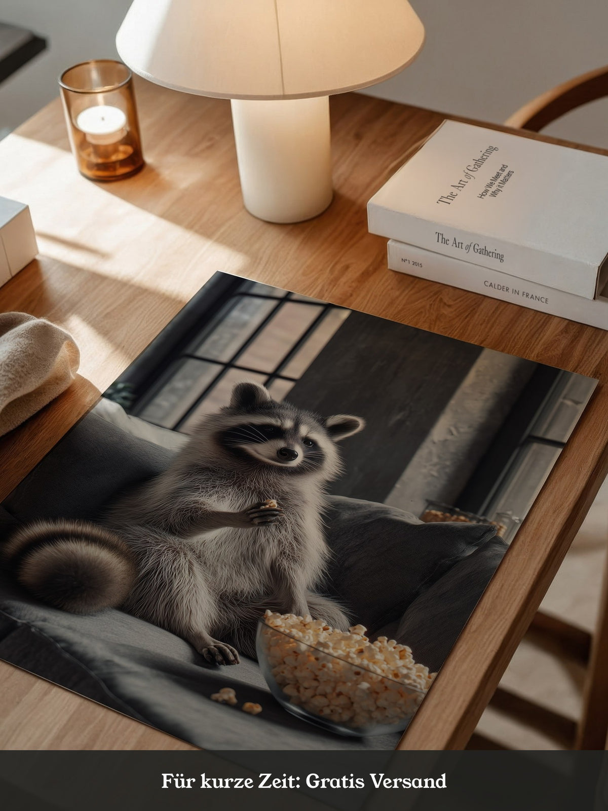 Waschbär Couch Popcorn Szenerie