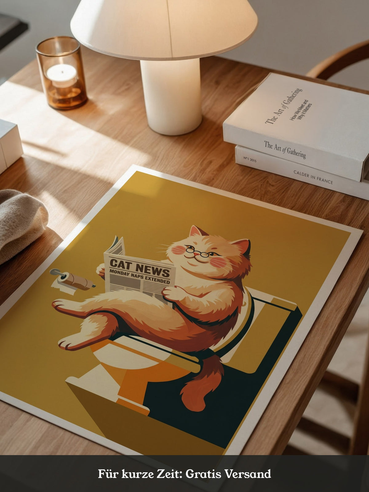 Lesender Kater auf Toilette Retro