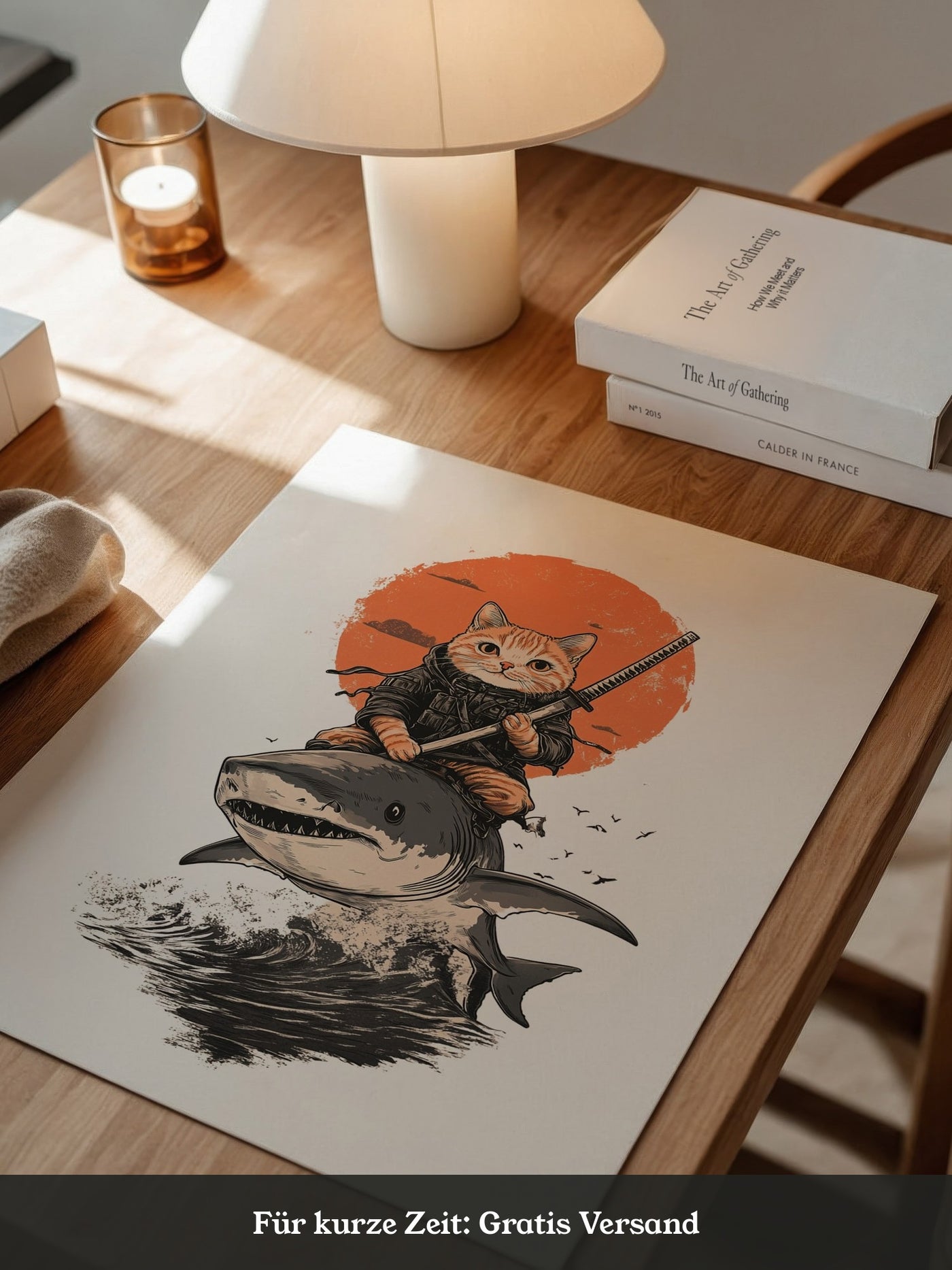 Katzenkrieger auf Hai in Orange