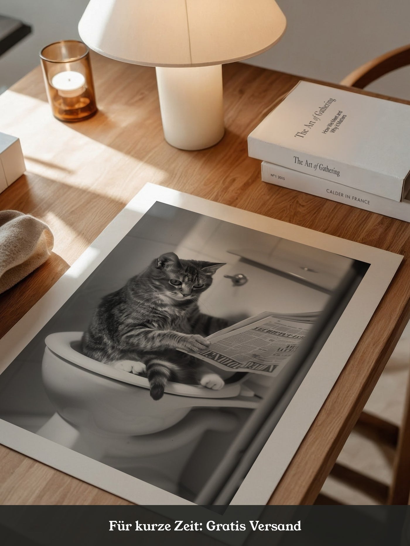 Zeitungslesende Katze S/W