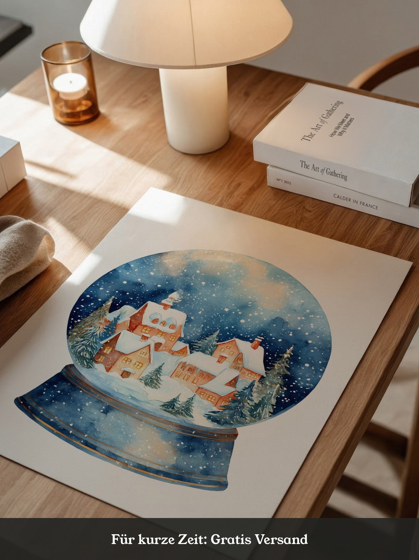 Schneekugel Winterdorf Aquarell