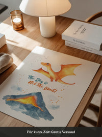 Flugdino Vulkan Aquarell