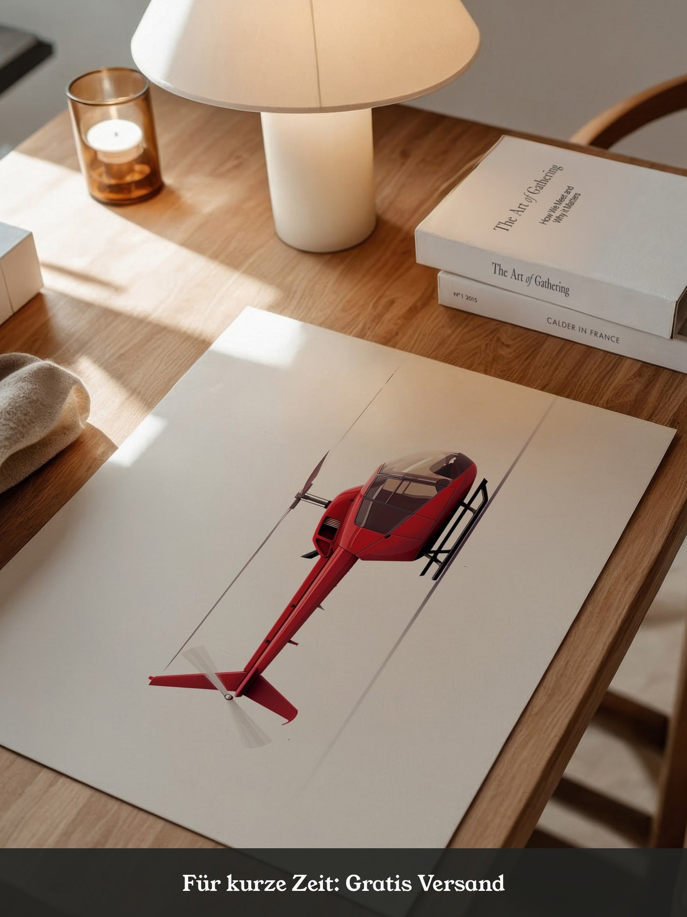 Roter Hubschrauber Seitenansicht