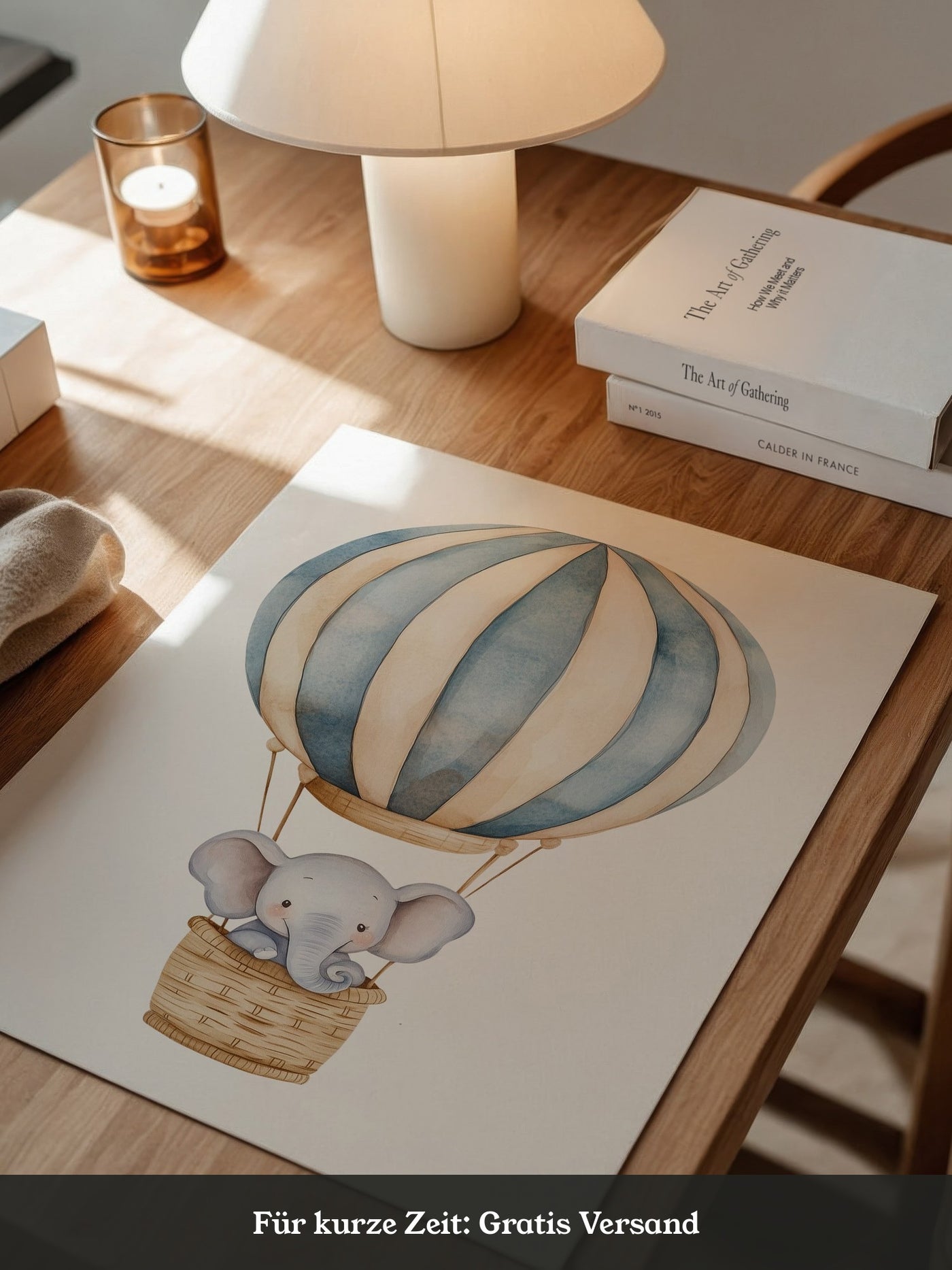 Elefant Heißluftballon Pastell